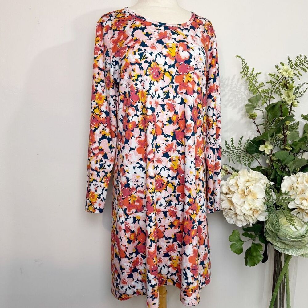 LANDS’ END dress | floral casual knit | bright | long sleeves | knee length | me